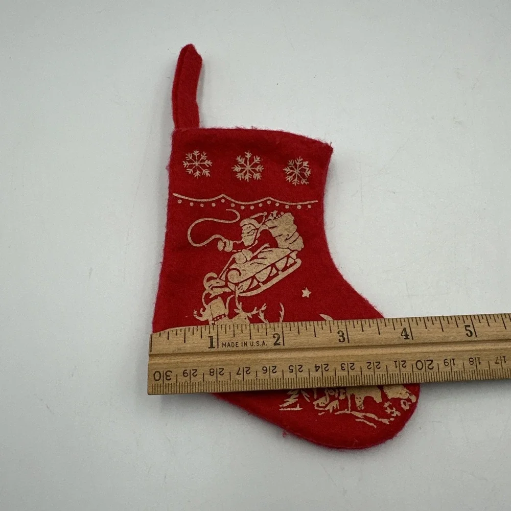 Vtg Style Red‎ Christmas stocking Small Santa Reindeer House Cracker Barrel 5